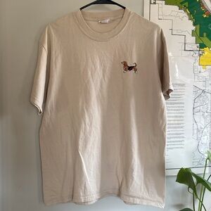 Beige T-Shirt with Dog Embroidery